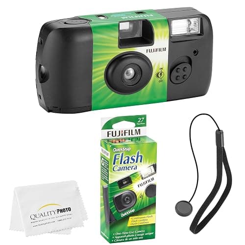 Fujifilm QuickSnap Flash 400 Disposable 35mm Camera (1 Pack) Bonus Hand Strap + Quality Photo Microfiber Cloth - Image 1