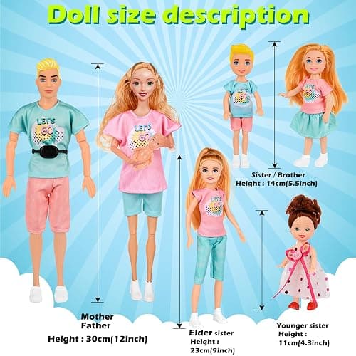 Family Dolls Set of 7 People Include Pregnant Mom Dad 4 Kids, a Small Baby in Mommy's Tummy,a Puppy Dog and a Little Horse, Doll Playsets and Accessories for 3-12 Years Old Toddlers Gift thumbnail 2