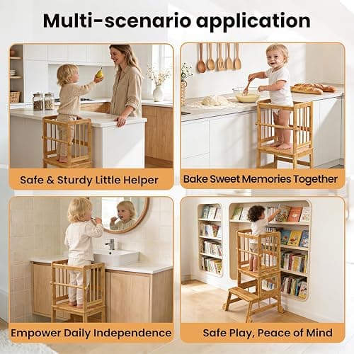 HBTower Toddler Standing Tower, Kids Kitchen Step Stool with Safety Rails | Stable Toddler Learning Tower for Kitchen Counter with Anti-Slip Feet, Hold Up to 450 LBS, Natural Bamboo & Easy to Clean thumbnail 6