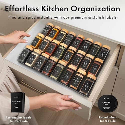 EDELHAUS® Square Spice Jars with Bamboo Wooden Lid (Pack of 24) Spice Jars with Shaker Insert and 240 Labels - Bamboo Lid Glass Container for Spice Organisation [4.3 in × 1.8 in] thumbnail 4