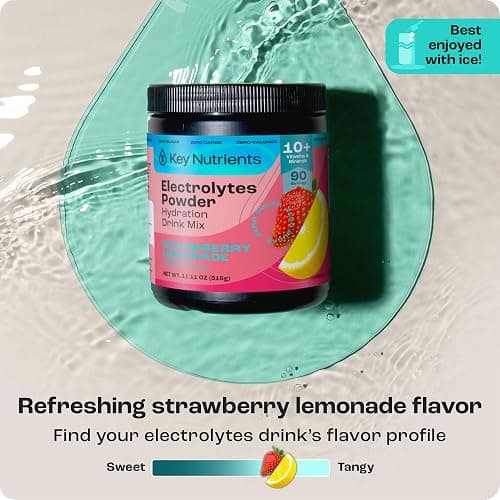 KEY NUTRIENTS Electrolytes Powder No Sugar - Juicy Strawberry Lemonade Electrolyte Powder - Hydration Powder - No Calories, Gluten Free Keto Electrolytes Powder - 90 Servings - Made in USA thumbnail 9