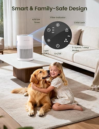 Jafända Air Purifers for Home, Hepa Air Purifier for Bedroom, Air Cleaner for Pet Dander, Quiet Sleep Mode, Portable Air Purifier for Office, Odor, Dust, Smoke (White) thumbnail 5