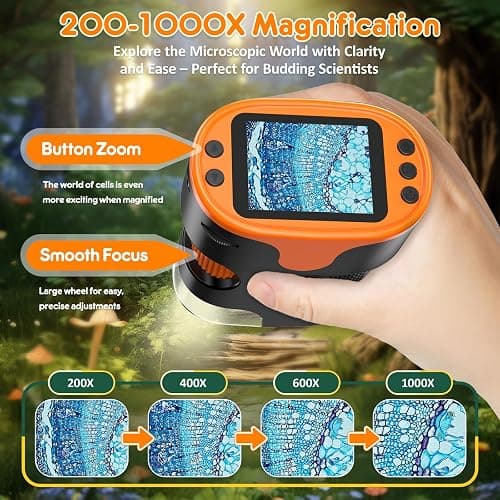 1000X Handheld Digital Microscope for Kids - 4K 2.0" Screen, Rechargeable Mini Labster Portable Pocket Scope, Includes Slides Kit - Science Gadget Edu Boy Girls Gift Ages 4-12 thumbnail 3