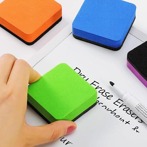 MaxGear Whiteboard Erasers, 24 Pack Magnetic Dry Erase Eraser, Mini Whiteboard Cleaning Pads for Classroom, Chalkboard Wiper Teacher Supplies for School, Office, Home, 6 Rainbow Color Set, 2 x 2 Inch thumbnail 2