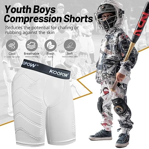 KOOPOW Youth Boys Padded Sliding Shorts with Soft Protective Athletic Cup Underwear for Baseball, Football, Lacrosse thumbnail 2