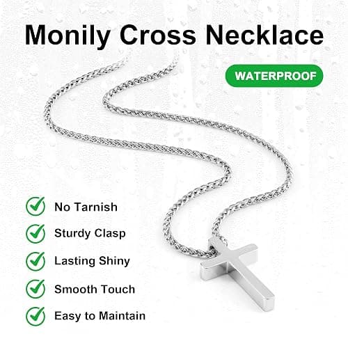Monily Birthday Gifts for Dad Cross Necklace for Men Silver/Gold Stainless Steel Cross Chain Pendant Necklace for Mens Father's day gifts thumbnail 5
