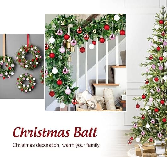 Mini Christmas Ornaments, 54 Pcs 1.2 Inch Pink/Red/White Glitter Christmas Tree Ornaments Hanging Balls, Small Shatterproof Plastic Decorative Ornaments Baubles for Xmas Tree Party Indoor Decor thumbnail 6
