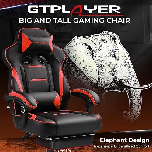 GTPLAYER Gaming Chair with Footrest, Big and Tall Game Chair 350lb Racing Style Computer Chair, Ergonomic Executive Office Chair High Back with Lumbar Support and Recliner, Red thumbnail 7