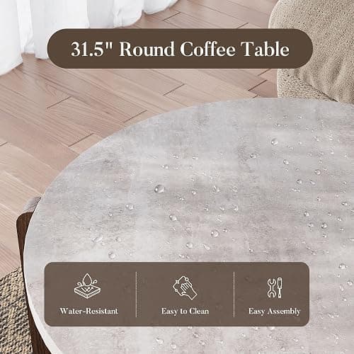 COSIEST Modern Round Coffee Table & Side Table Set, Faux Marble Wood Top, Walnut & Cream White Legs, Minimalist Living Room Center & Accent Table(2 PCS) thumbnail 5