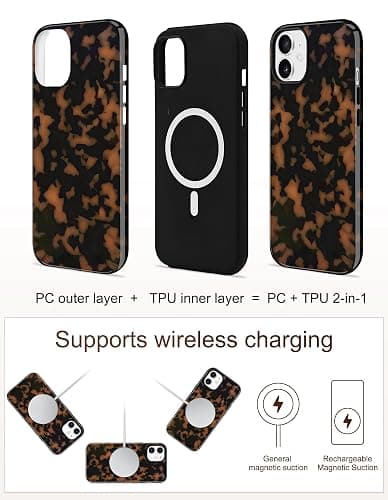 Jusy Compatible with MagSafe Brown Tortoise Shell Print Phone Case for iPhone 12/12 Pro, Amber Trendy Luxury Magnetic Soft TPU and Hard PC Protective Phone Cover for Women Girls - Yellow thumbnail 4