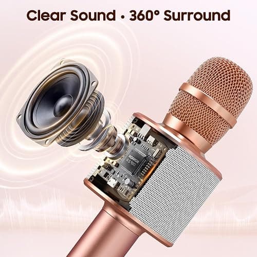 BONAOK Wireless Bluetooth Karaoke Microphone,3-in-1 Portable Handheld Karaoke Mic Speaker Machine Home Party Birthday for All Smartphones PC(Q37 Rose Gold) thumbnail 2