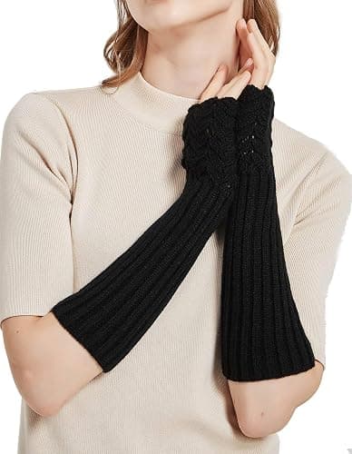 Novawo Women Arm Warmers Fashion Long Fingerless Gloves Knitted Kawaii Warm Gloves thumbnail 4