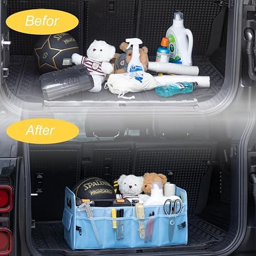 JiatuA Car Trunk Organizer, Car Organizers and Storage Collapsible Multi Compartment Container Box, Adjustable Car Accessories for SUV Sedan Truck, Standard Size, Light Blue thumbnail 7