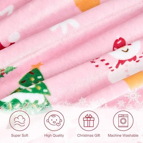 Edenleaf Christmas Blanket Soft Cozy Pink Throws with Snowman Snowflake Santa Claus and Xmas Trees Print, Fuzzy Warm Christmas Throw Blanket for Couch Bed Holiday Decorations Gifts 50"x60" (Pink) thumbnail 7