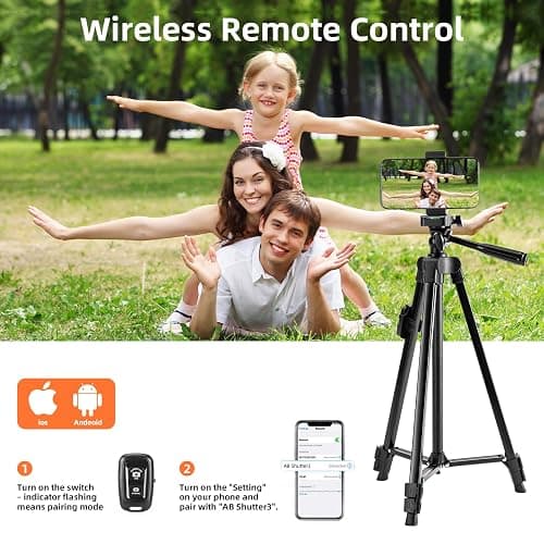 Fotopro Camera Phone Tripod 51 inch Aluminum Lightweight for Travel,360 Degree Panoramic Shooting with Bluetooth Remote and Phone Holder Load up to 3.3lb/1.5kg thumbnail 5