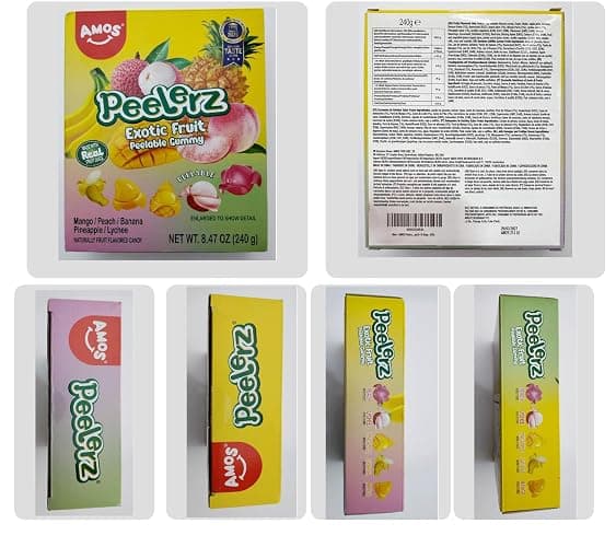 AMOS Peelerz Peelable Gummy Candy, 5 Fruit Flavors Sweets Gift Box 240g | Featuring Mango, Peach, Banana, Pineapple & Lychee Flavors. Individually Wrapped Real Juice Candy for Fun Family Snacking. thumbnail 8