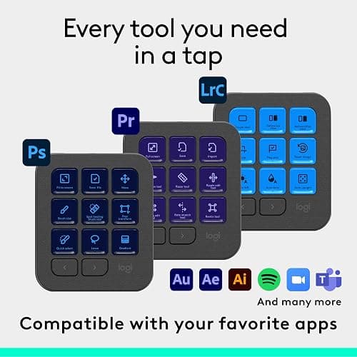 Logitech MX Creative Console - 9 Customizable LCD Keys, Control Dial for Graphic Design, Video Editing, Control Adobe, Zoom, Spotify and More - Graphite, with 3-Month Adobe Creative Cloud Membership - Graphite thumbnail 4