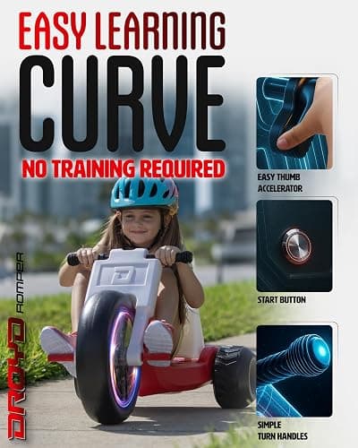 Droyd Romper Electric Tricycle for Kids 3+ Years, 24V Toy 3-6 MPH Max Speed & 45 Mins Max Long Lasting, Parental Speed Control Safe Trike with Adjustable Seat & LED Lights for Kids Gifts thumbnail 5