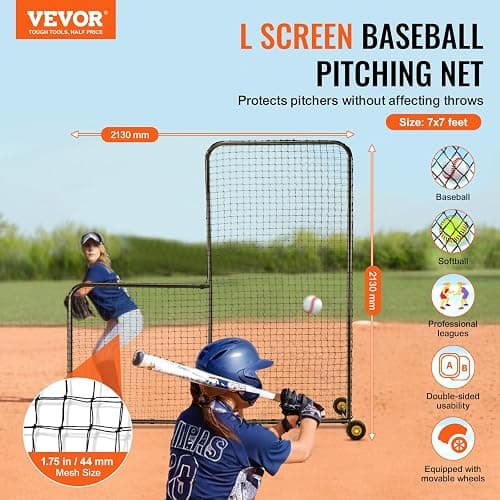 VEVOR Batting Screen - Baseball & Softball Protector with Carry Bag & Ground Stakes, Pitching Net for Pitchers Protection thumbnail 2