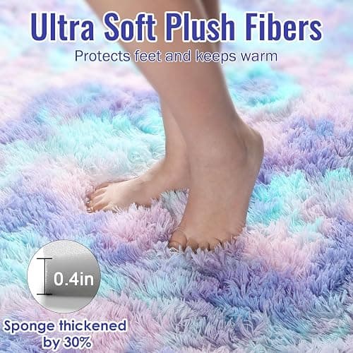 PAGISOFE Cute Furry Pastel Rug for Girls Bedroom, Soft Purple Shag Tent Rugs for Livingroom, Kids Room, Playroom, Nursery, Home Decor, Plush Mermaid Kawaii Rug, Fluffy Fuzzy Carpet, 4x6 Area Rug - 4x6 Feet - Rainbow Purple thumbnail 5