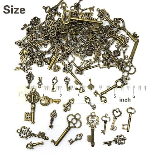 125 PCS Vintage Skeleton Key Set Charms, JIALEEY Mixed Antique Style Bronze Brass for Pendant DIY Jewelry Making Wedding Party Favors thumbnail 6