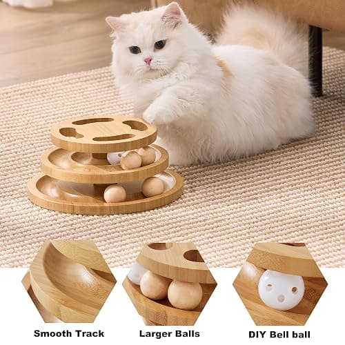 ZOMISIA Cat Ball Track Toy with Puzzle Top, Wooden Cat Toys for Indoor Cats with Spinning Balls, Interactive Large Cat Ball Tower for Kitten Kitty Exercise Mental Physical thumbnail 4