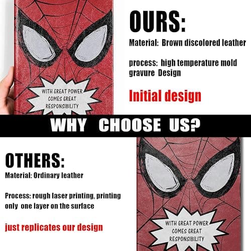 JOHSBYD Super Spiderman Gifts Always Remember You’re Braver Than You Believe Leather Notebook Super Spiderman Fans Gifts (with great power comes great responsibility) - with great power comes great responsibility thumbnail 5