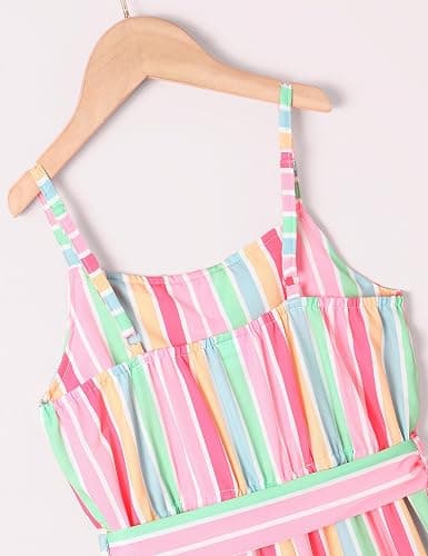 Crazyme Girls Jumpsuit Striped Sleeveless Girl Casual Rompers Suspender Wide Leg Pants with Belt Jumpsuit for Girls 4-13Y thumbnail 6
