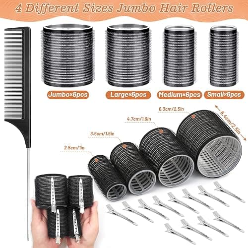 Hair Curler Rollers for Women 24PCS Heatless Hair Roller with 12PCS Clips, 4 Sizes（Jumbo Large Medium Small）Self Grip Holding Hair Rollers for Long Medium Short Thick Fine Volume Thin Bangs Hair thumbnail 2