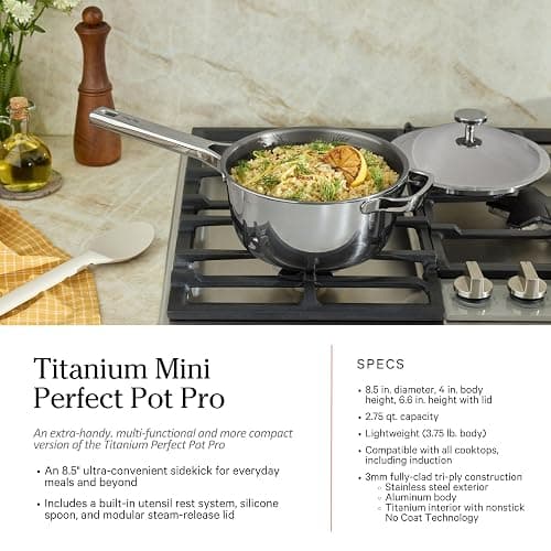 Our Place Titanium Pro Cookware Set (4-Piece) – Always Pan & Perfect Pot | Nonstick No-Coat Technology | Tri-Ply Titanium & Stainless Steel | Safe for Oven, Induction & Cooktops up to 1000°F | Chrome thumbnail 6