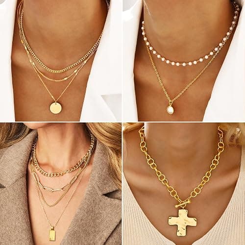 FANDY 137 Pieces Gold Jewelry Set for Women, 12 Necklace, 14 Bracelet, 21 Earrings, 24 Knuckle Rings, 16 hair clips, 50 hair ties  Gold Plated Jewelry set for Women Gift thumbnail 2
