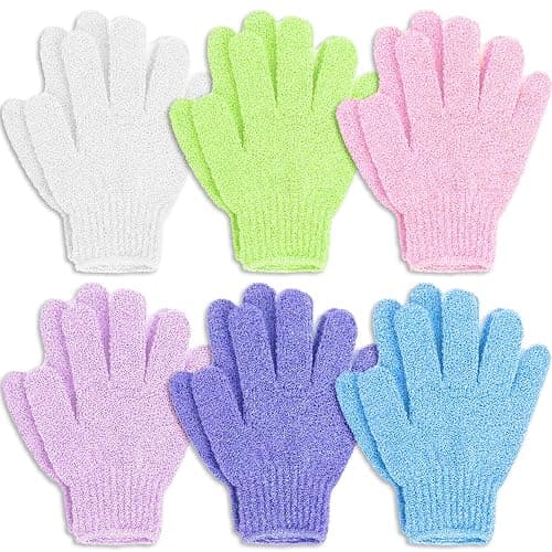 12 Pcs Exfoliating Gloves for Shower, Body Scrub Gloves, 6 Pairs, Nylon | Exfoliating bath gloves for women and men; quick-drying nylon; flexible five-finger fit; six pairs for home, gym, or travel - Image 1