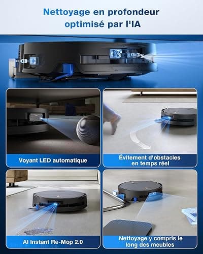 ECOVACS DEEBOT X9 PRO OMNI Robot Aspirateur Laveur, Aspirateur Robot 16600Pa, Ultra-fin, Technologie BLAST, Auto-nettoyage instantané OZMO ROLLER, ZeroTangle3.0, TruEdge2.0, Lavage à l'eau chaude,Noir thumbnail 8