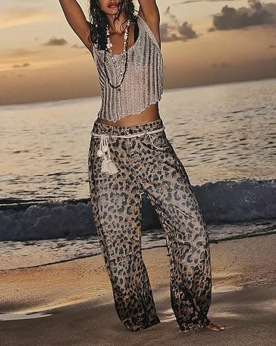 Kedera Women's Baggy Barrel Jeans Casual Boyfriend Mid Rise Leopard Printed Wide Leg Denim Ankle Pants thumbnail 6