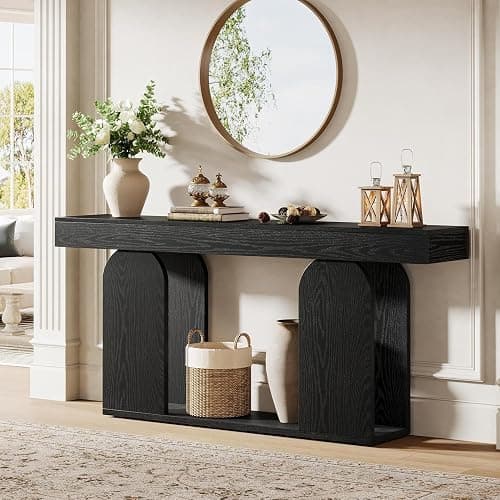 Tribesigns 70.9-Inch Extra Long Sofa Table, Farmhouse Console Tables with Wood Frame and Storage Shelf, 2-Tier Wood Table Behind Couch for Living Room, Hallway, Foyer, Black thumbnail 4