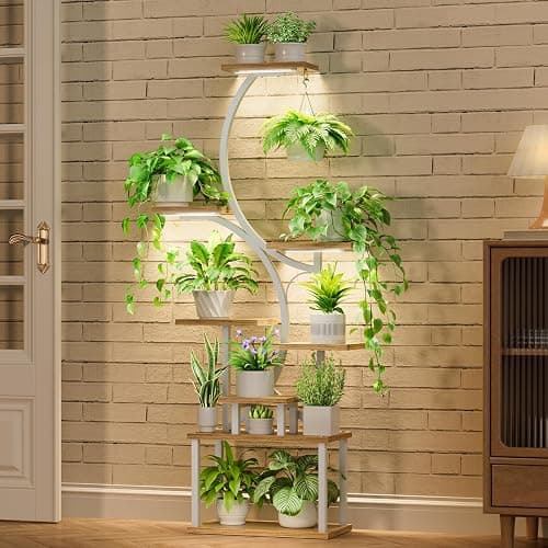 BACEKOLL 8-Tiered Plant Stand With Grow Lights - 62" Tall Indoor Shelf for Multiple Plants, Metal S-Shaped Flower Holder Rack for Home, Patio (White) thumbnail 3