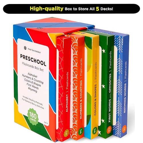 Award-Winning Flash Cards for Preschool & Kindergarten – 5-Deck Set, 180 Jumbo Cards – Learn Alphabet, Numbers, Colors, Shapes, First Words, Opposites & Rhyming – for Kids Ages 2–5 thumbnail 6