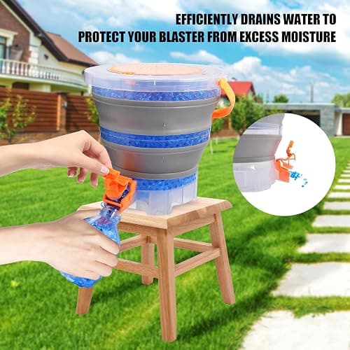 TANSAR Foldable Gel Ball Blaster Ammo Bucket, Portable Splatter Blaster Accessories, Gel Gun Ammo Container with Strainer, Large Capacity Tub for Holds 10,000 Gel Balls, for Ages 14+, Orange thumbnail 3