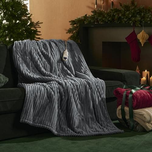 Bedsure GentleSoft Heated Blanket Electric Throw - Soft Ribbed Flannel Electric Blanket, Heating with 4 Time Settings, 6 Heat Levels, 3 hrs Timer Auto Shut Off, Gifts for Grandma (50x60 inches, Grey) thumbnail 2