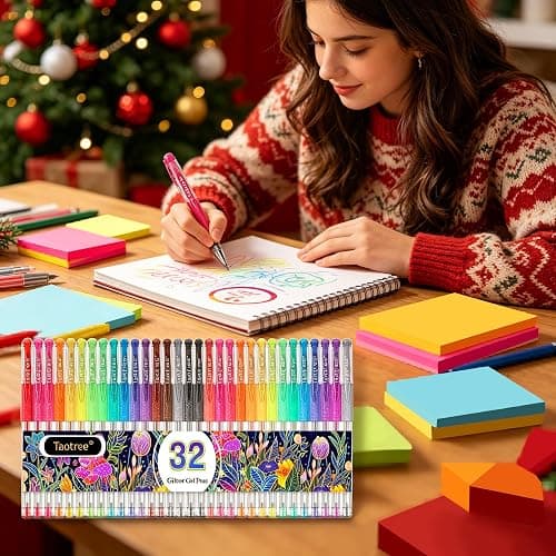 Taotree Glitter Gel Pens, 32 Colors Neon Glitter Pens Fine Tip Art Markers Set 40% More Ink Colored Gel Markers for Adult Coloring Book, Drawing Pens Art Supplies, Scrapbook, Journaling, Sparkle thumbnail 7