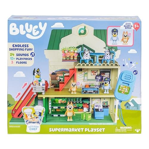 Bluey and Bingo Supermarket Playset with Escalator, Pretend Play Toys for Toddlers, Sounds and 15 Pieces, Grocery Store Playset thumbnail 3