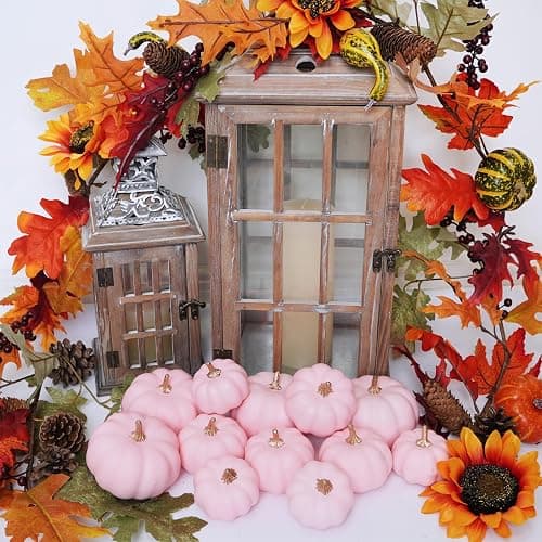 Winlyn 12 Pcs Artificial Pink Pumpkins 3 Sizes Small Fall Decorative Pumpkins Foam Pumpkins Faux Pumpkins Decor for Autumn Wedding Baby Shower Pink Halloween Party Thanksgiving Harvest Table Wreath - Pink thumbnail 6