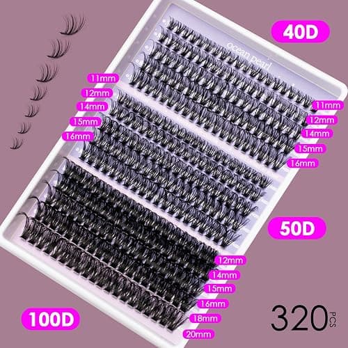 Ocean Pearl Cluster Lashes Kit 320PCS Individual Eyelashes 40D+50D+100D Eyelash Extension Kit 11-20mm False Eyelashes DIY Lash Extension Natural Lash Clusters with Super Bond&Seal&Remover&Tweezer-100D thumbnail 7