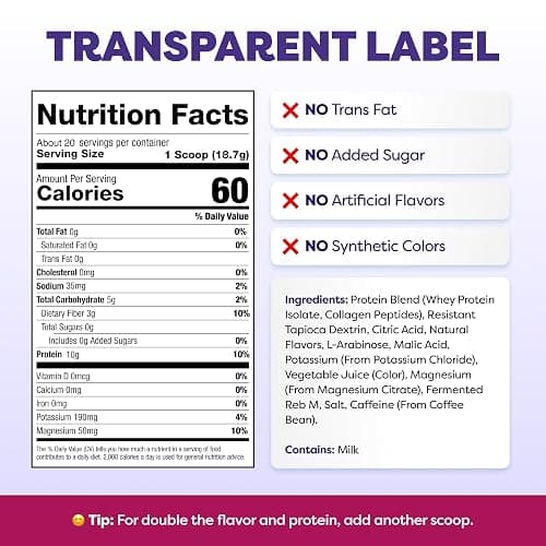 Javvy Clear Protein Powder with Clear Whey Protein, Strawberry Berry Acai | 10g Whey Protein & Collagen Peptides, Electrolyte Powder, Natural Flavors, 0g Sugar, 3g Fiber, 45mg Caffeine thumbnail 5