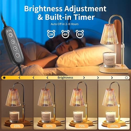 MOMIUCO Candle Warmer Lamp with Timer Dimmer, Electric Candle Warmer, Bedroom Home Decor, Adjustable Height, Wax Melt Warmer with 2 Bulbs for Jar Candles thumbnail 4