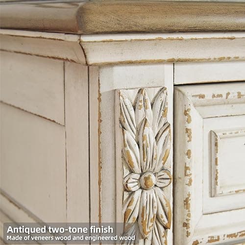 Signature Design by Ashley Realyn French Country 3 Drawer Nightstand with Electrical Outlets & USB Ports, 27.75" Tall, Chipped White thumbnail 6