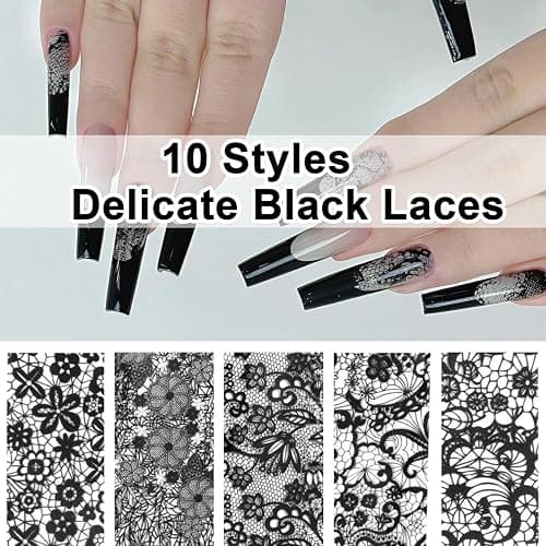 BAOYAALIN 20 Rolls Lace Nail Foil Sheets, 2 Boxes Black and White Flower Nail Foils Transfer Nail Art Decals, Holographic Stickers for DIY Acrylic Nails Manicure Wraps Decoration thumbnail 2
