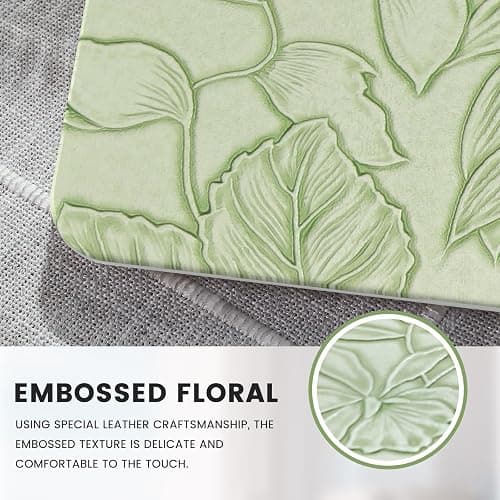 iCasso Compatible with MacBook Air 13 inch Case 2020-2018 Release A2337 M1 A2179 A1932, Texture Leather Plastic Hard Shell Case + Keyboard Cover + Screen Protector, Green Embossed Floral thumbnail 3