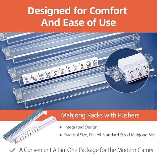 Mahjong All-in-One Tile Rack & Pusher, Clear Acrylic Mahjong Rack and Pusher Combo, Modern American Majiang Tile Racks Set of 4 (Clear) thumbnail 3