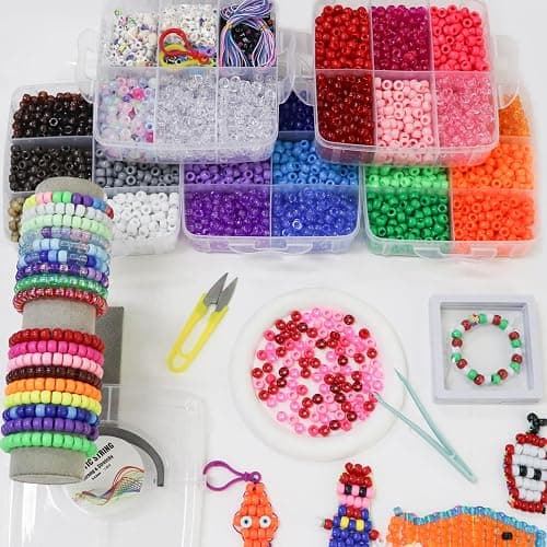JULIMAIDONG 6500Pcs Kandi Pony Beads Bulk Letter for Bracelets Making Kits | Multi-Colored Alphabet Number Smile Bead for Hair Braids, 27 Colors Kandi Friendship Bead Jewelry Making Kits for Craft thumbnail 5